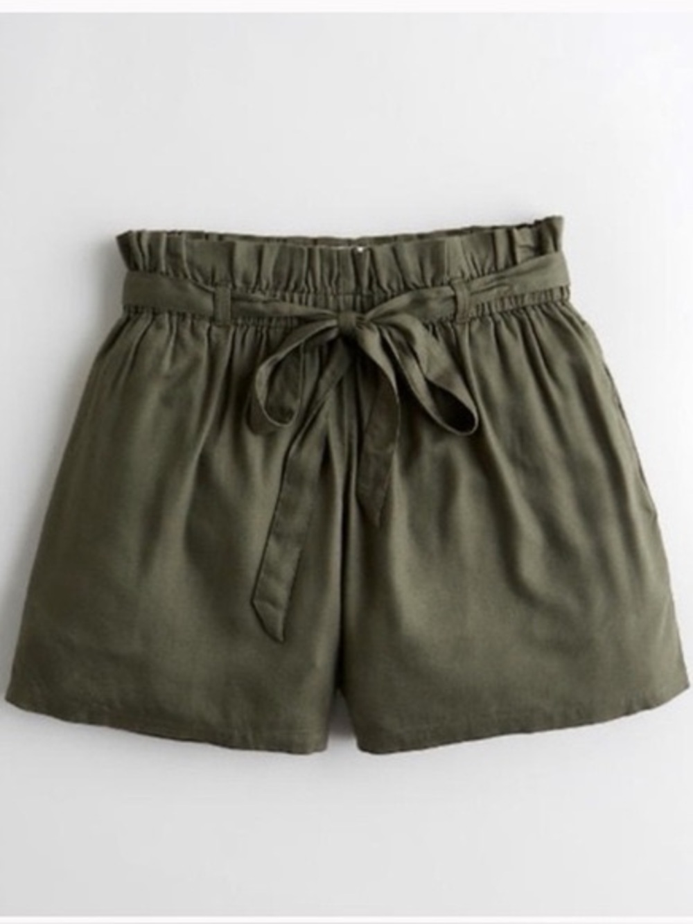 Hollister Olive Green High-Waist Paper Bag Tie Shorts